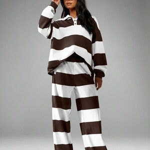 Missguided Chocolate and Cream Striped Lounge Set